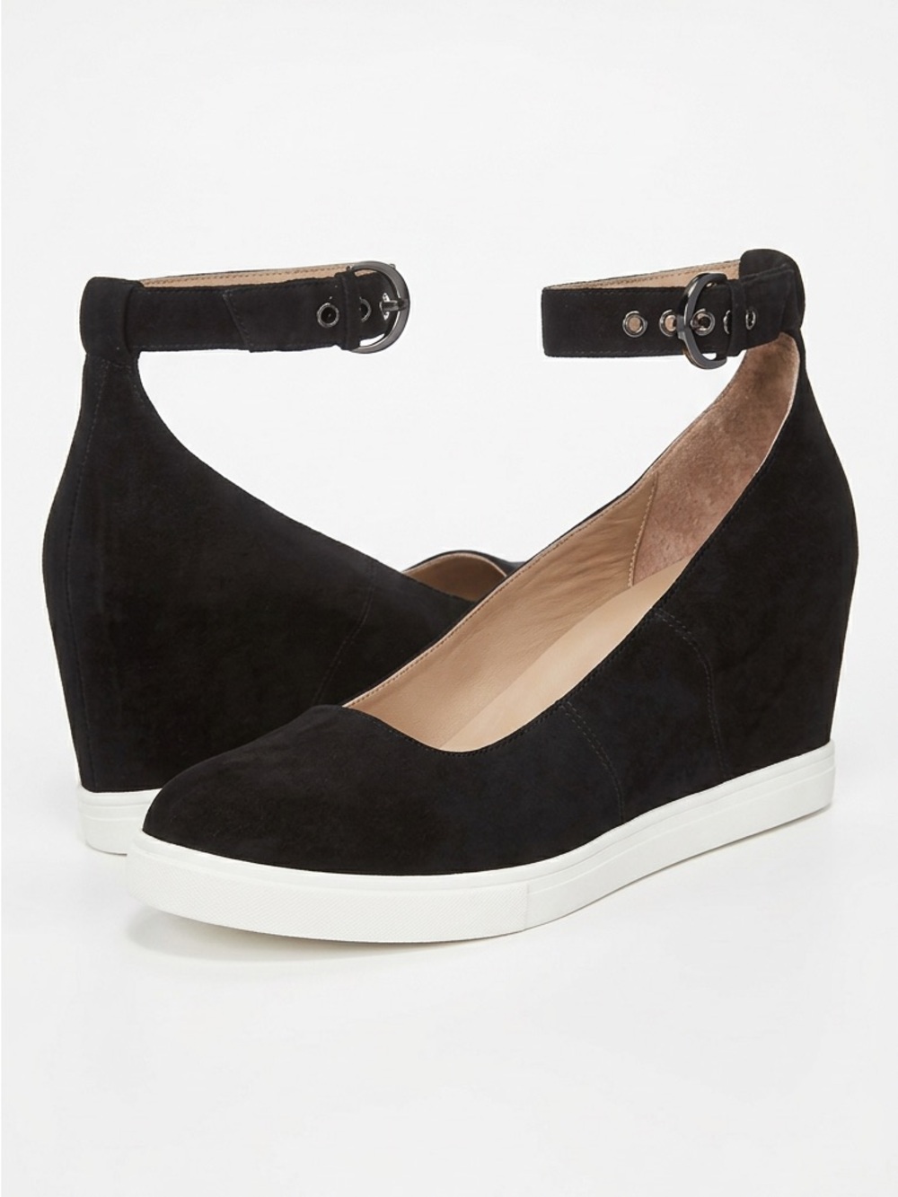 Paolo Black 9 Suede Wedge Sneaker Ankle Strap Modern Sporty Business Casual